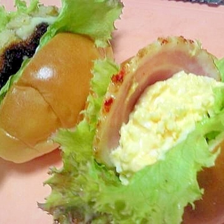 エッグハム&コロッケのロールパンサンド